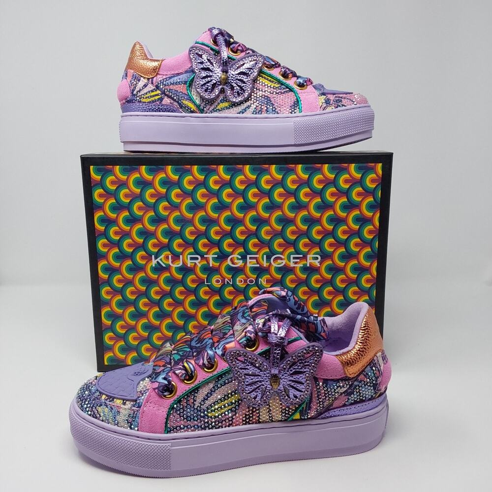 Kurt Geiger Southbank Butterfly Tag Sneakers Lilac Multi Womens 6 EU 36 NIB